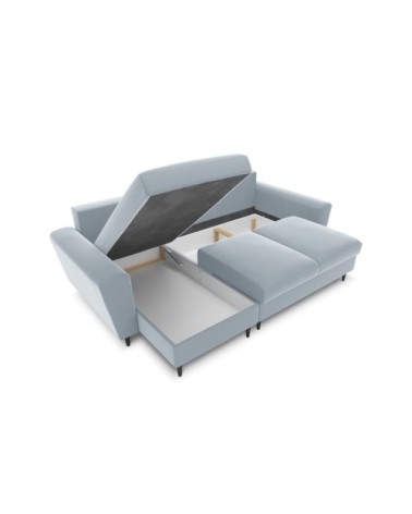 Canapé d'angle reversible, convertible 4 places velours bleu clair