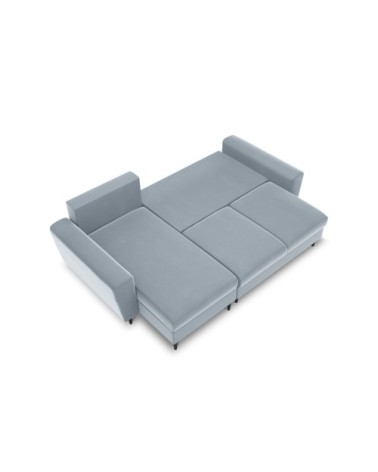 Canapé d'angle reversible, convertible 4 places velours bleu clair