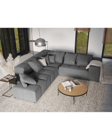 Canapé d'angle 5 places en velours gris clair