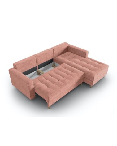 Canapé d'angle 5 places en tissu structuré rose