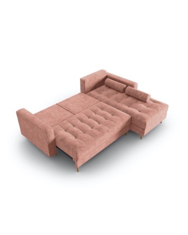 Canapé d'angle 5 places en tissu structuré rose