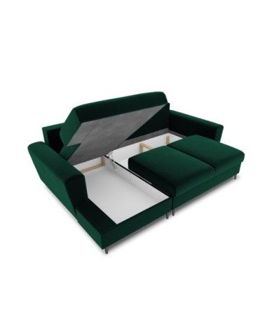 Canapé d'angle gauche convertible 4 places velours vert bouteille