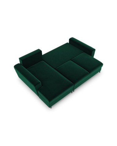 Canapé d'angle gauche convertible 4 places velours vert bouteille