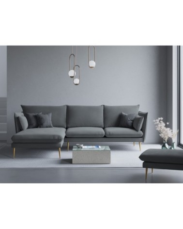 Canapé d'angle 4 places en velours gris foncé