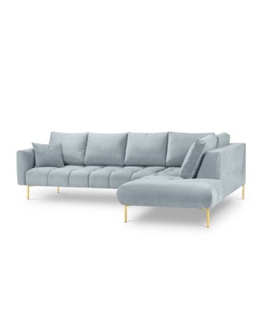 Canapé d'angle 5 places en velours bleu clair