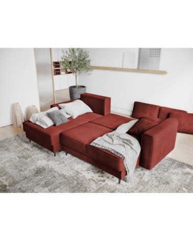 Canapé d'angle 4 places en tissu structuré rouge