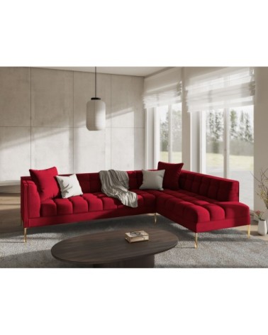 Canapé d'angle velours rouge 5 places