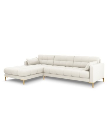 Canapé d'angle gauche 5 places en tissu structurel beige clair