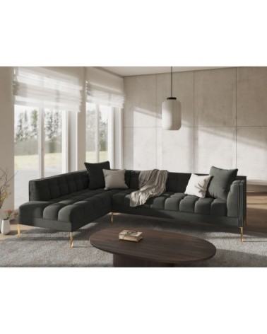 Canapé d'angle velours gris foncé 5 places