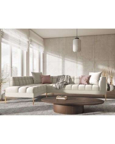 Canapé d'angle tissu structuré beige clair 5 places