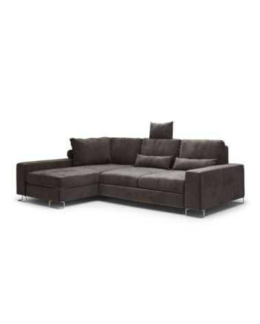 Canapé d'angle 4 places en velours marron foncé