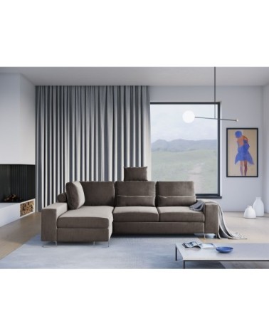 Canapé d'angle 4 places en velours marron foncé