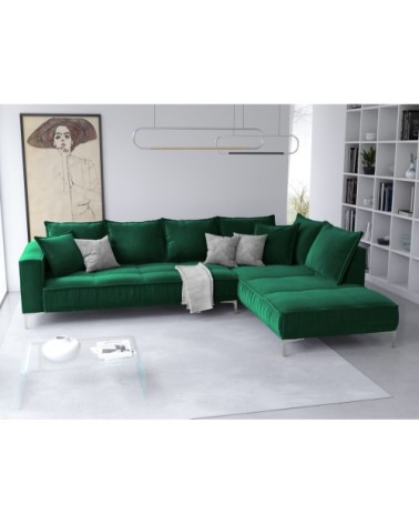 Canapé d'angle 5 places en velours vert bouteille