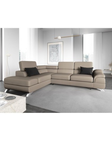 Canapé d'angle 5 places en imitation cuir gris clair