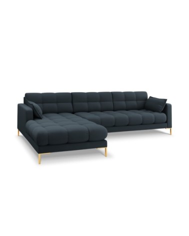 Canapé d'angle gauche 5 places en tissu structurel bleu