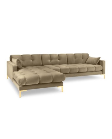 Canapé d'angle gauche 5 places en tissu velours beige