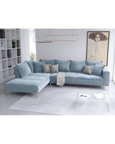 Canapé d'angle 5 places en velours bleu clair