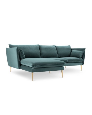 Canapé d'angle 4 places en velours pétrole