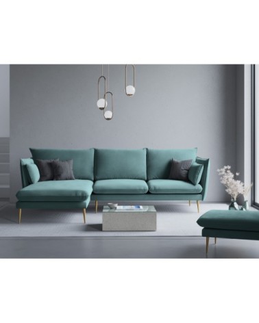 Canapé d'angle 4 places en velours pétrole