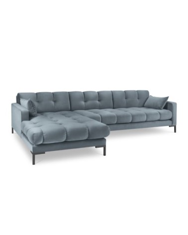 Canapé d'angle gauche 5 places en tissu velours bleu clair