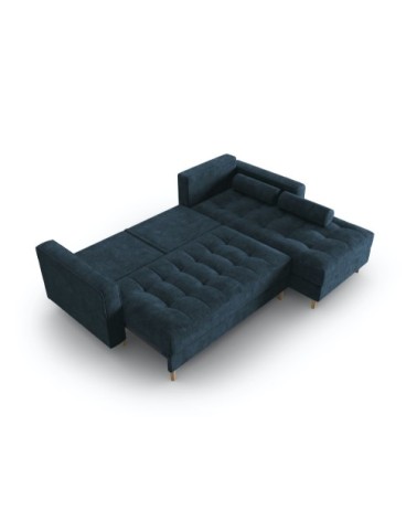 Canapé d'angle 5 places en tissu structuré bleu foncé