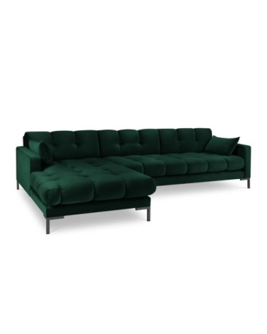 Canapé d'angle gauche 5 places en tissu velours vert bouteille