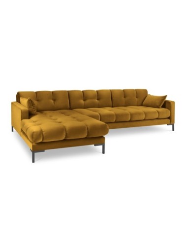 Canapé d'angle gauche 5 places en tissu velours jaune