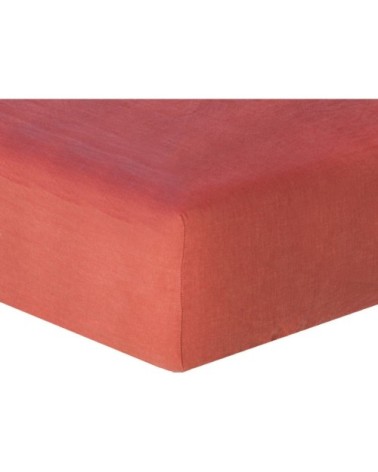 Drap housse lin lavé terracotta 200x200x40