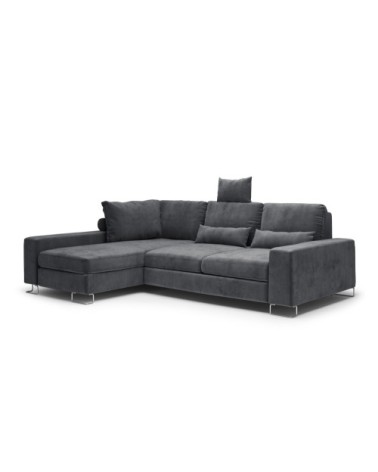 Canapé d'angle 4 places en velours gris foncé