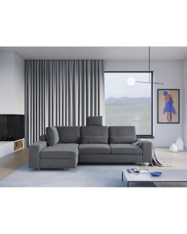 Canapé d'angle 4 places en velours gris foncé