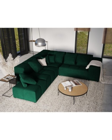 Canapé d'angle 5 places en velours vert bouteille