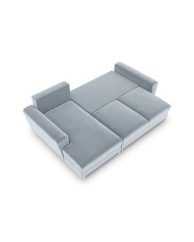 Canapé d'angle gauche convertible 4 places en tissu velours bleu clair