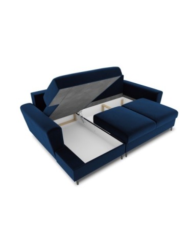 Canapé d'angle gauche convertible 4 places en tissu velours bleu roi