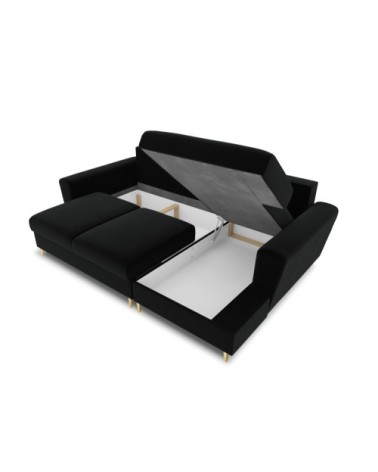 Canapé d'angle droit convertible 4 places en tissu velours noir