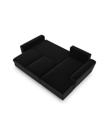 Canapé d'angle droit convertible 4 places en tissu velours noir