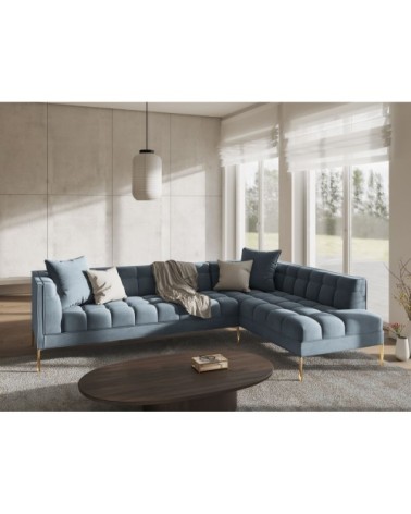 Canapé d'angle velours bleu clair 5 places