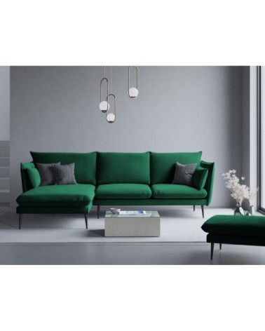 Canapé d'angle 4 places en velours vert bouteille