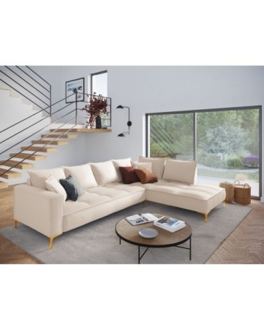 Canapé d'angle 5 places en tissu structuré beige clair