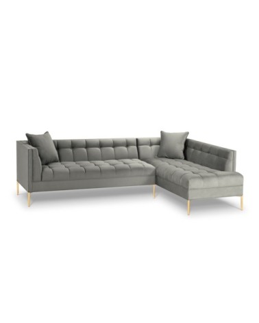 Canapé d'angle velours gris clair 5 places