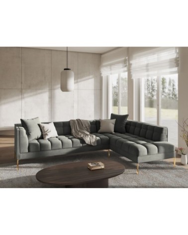 Canapé d'angle velours gris clair 5 places