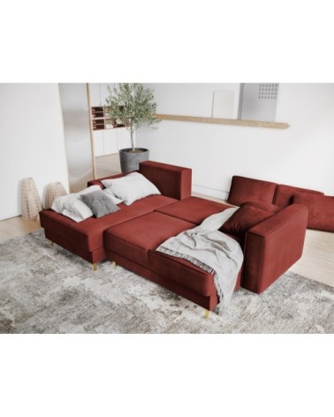 Canapé d'angle 4 places en tissu structuré rouge
