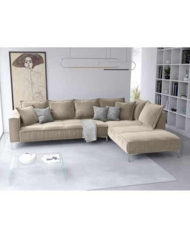 Canapé d'angle 5 places en velours beige