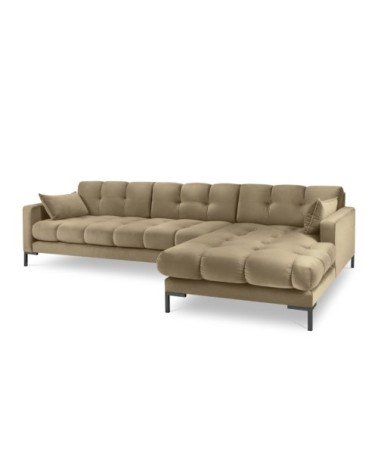 Canapé d'angle droit 5 places en tissu velours beige