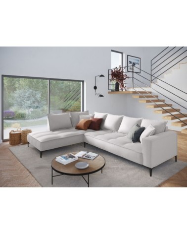 Canapé d'angle 5 places en tissu structuré gris clair