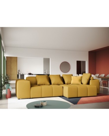 Canapé d'angle 4 places en tissu structuré jaune
