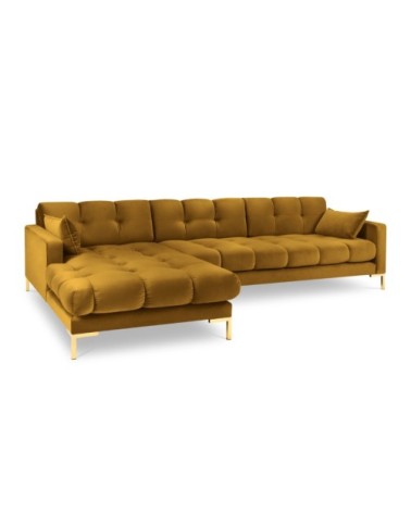 Canapé d'angle gauche 5 places en tissu velours jaune