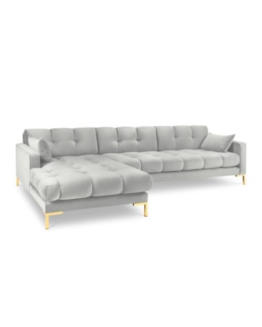 Canapé d'angle gauche 5 places en tissu velours argent