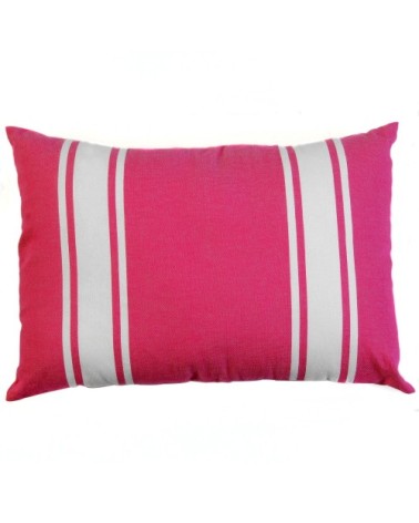 Housse de coussin coton fushia rayures blanches 35 x 50