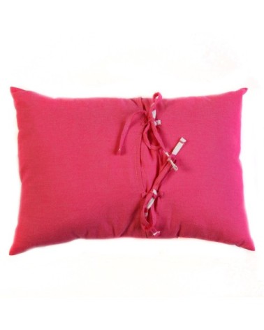 Housse de coussin coton fushia rayures blanches 35 x 50