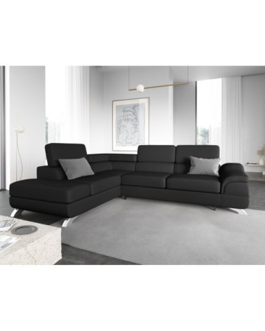 Canapé d'angle 5 places en imitation cuir noir